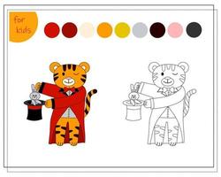 libro para colorear para niños por colores. tigre en el circo vector