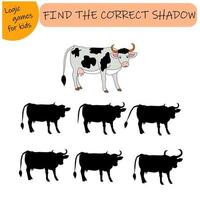 encuentra la sombra, el animal de granja, la vaca y el pajar correctos vector