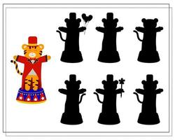 A logical game for children, find the right shadow. a tiger in a circus vector