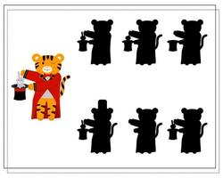 A logical game for children, find the right shadow. a tiger in a circus vector