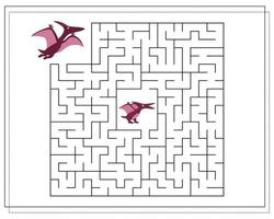 Children's logic game go through the maze. Help the baby pterodactyl to pass the maze, dinosaurs. vector