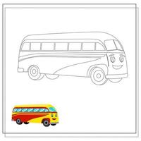 cartoon bus coloring book. Sketch and color version. Coloring book for children vector