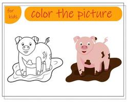 Coloring book for kids, color in the pattern of pigs. vector