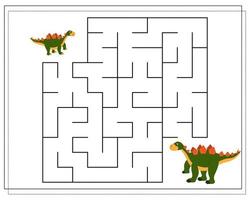 Children's logic game go through the maze. Help the baby dinosaur to pass the maze. vector