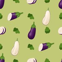 Cute eggplant seamless pattern. Flat vector illustration.
