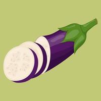 Half of eggplant isolated on background. Flat vector illustration.