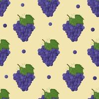 Grape with green leaves seamless pattern. Flat vector illustration.