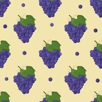 Grape with green leaves seamless pattern. Flat vector illustration.