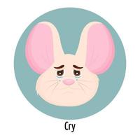 Mouse character with a crying face. Facial expression. Mouse character feelings vector