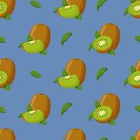 Kiwi with green leaves seamless pattern. Flat vector illustration.