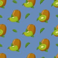 Kiwi with green leaves seamless pattern. Flat vector illustration.