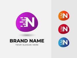 Letter N Fast Speed Technology Abstract Colorful Vector Logo Design