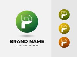 Letter P Abstract Alphabet Natural Green Leaf Vector Logo Design