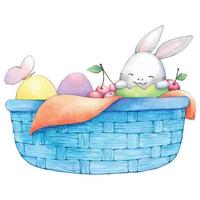 Hand drawn happy Easter basket watercolor. Vector illustrations.