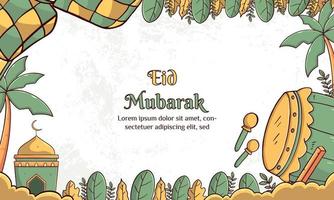 ilustración de eid mubarak con concepto de ketupat y bedug. dibujado a mano y estilo plano vector