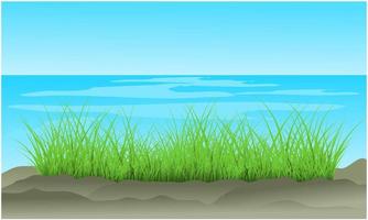 beach grass with ocean and sky background vector