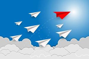Paper plane are competition to destination up to the sky go to success goal, Paper cut. vector