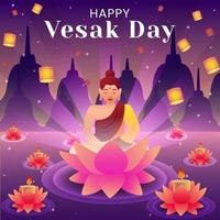 Happy Vesak Day Celebration with Lantern and Lotus vector