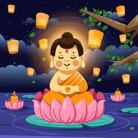 Buddha Praying on a Lotus Pad at the Vesak Day vector