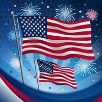 Celebration of 4th of July with Firework and American Flag vector