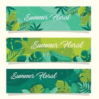 banner floral de verano con hojas verdes vector