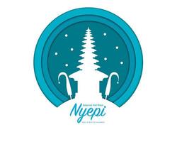 nyepi con templo en papel vector