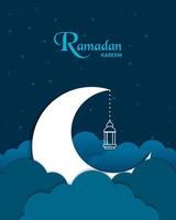 ramadan kareem plano con luna creciente vector