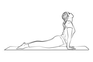 mujer practicando yoga postura contorno vector ilustración de dibujos animados