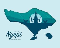 ilustración nyepi con mapa de bali vector