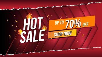 Hot Sale flyer banner fire layout on red background with discount percents off. Template design for list, page, mockup brochure style, banner, idea, cover, booklet, print, flyer and book.