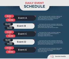 Daily event schedule flyer poster template. vector