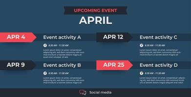 Upcoming monthly event schedule flyer poster template. vector