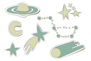 Cartoon space element icons set sticker. vector