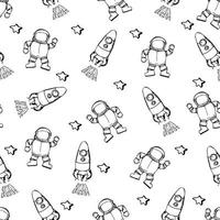 Space seamless pattern. Hand drawn space, spaceships, rocket, stars. Trendy kids vector background. Hand drawn space elements seamless pattern. Space doodle back