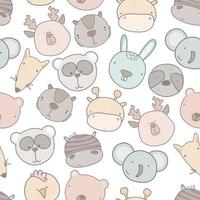 Child seamless pattern with hand drawn animals. Seamless background with funny animals head.  baby style great for fabric and textile, wallpapers vector