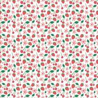 Summer seamless pattern with fruits, berries and blossom. Sweet cartoon background for textile, fabric, decorative paper. Vector