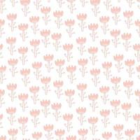 Scandi folk style flowers. Cartoon drawing pink seamless floral pattern. Scandinavian folk style. For fabric, cards, wallpaper, home decor. vector
