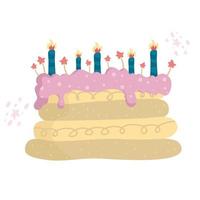 pastel de cumpleaños de diseño plano con vela y decoración. Ilustración de vector de pastel dulce de cumpleaños