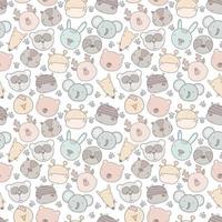 Baby seamless pattern with hand drawn animals. Seamless background with cute animals head.  childish style great for fabric and textile, wallpapers, backgrounds. vector