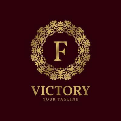 letter F crest organic luxury circular plants vector logo design