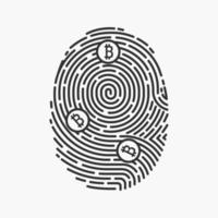Concept of cryptocurrency digital security, fingerprint DNA vector illustration.