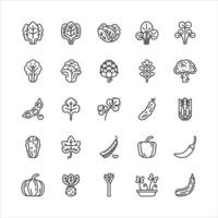 conjunto de vectores de iconos de glifo de alimentos vegetales de bayas de frutas