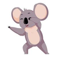 lindo koala frotando aislado sobre fondo blanco. personaje de dibujos animados bailando. vector