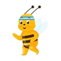 Cute bee running isolated on white background. Smiling cartoon character keep fit. vector