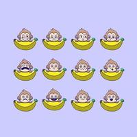 cute monkey banana emoticon vector