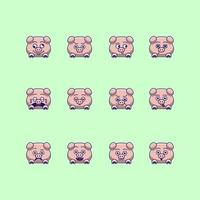 cute pig emoticon emoji bundle vector