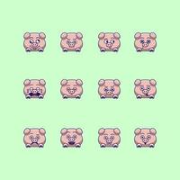 cute pig emoticon emoji bundle vector