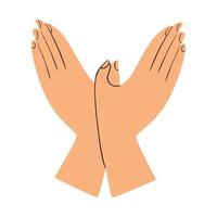 Hands folded in shape of bird. Gesture of peace, freedom, support. Vector flat illustration