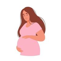 mujer feliz esperando un bebé. mujer embarazada con barriga. concepto de embarazo y maternidad. ilustración vectorial plana.