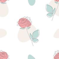 Floral seamless pattern. Beautiful line rose with abstract spots on white background. Vector illustration. Botanical drawing line art for decor, design, print, packaging, wallpaper and textile